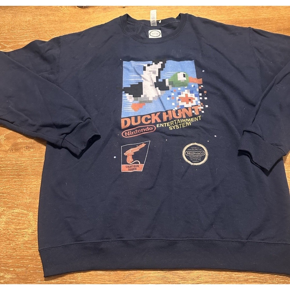 Vintage Nintendo Duck Hunt promo Sweatshirt Crewneck Size L Navy Blue